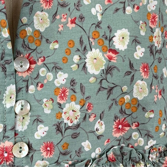 Ces Femme Cotton Ditsy Floral Print Ruffle Trim Babydoll Swing Tank Top Blouse - Picture 13 of 15